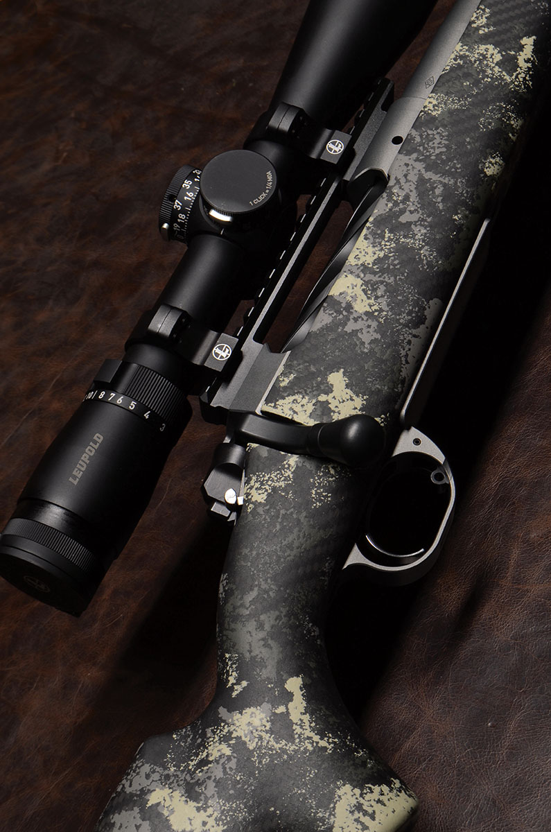 The Springfield Armory Model 2020 Boundary. The Rogue-pattern camouflage is hand-painted. The Picatinny rail  allows the scope — in this case, a Leupold VS-6HD 3-18x 44mm — to be perfectly positioned for the eye.